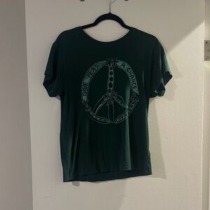 Dark Green Graphic Tee with Peace Design